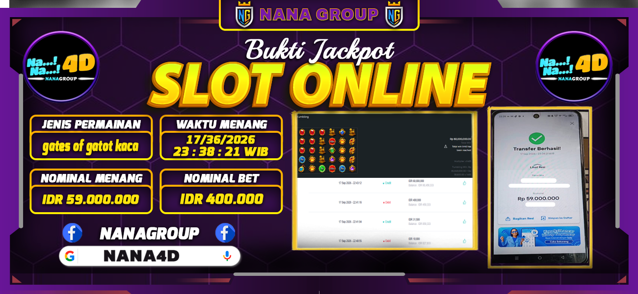 Bukti Kemenangan Besar Dibayar lunas Member NANA4D RP 59.000.000, 17 September 2026